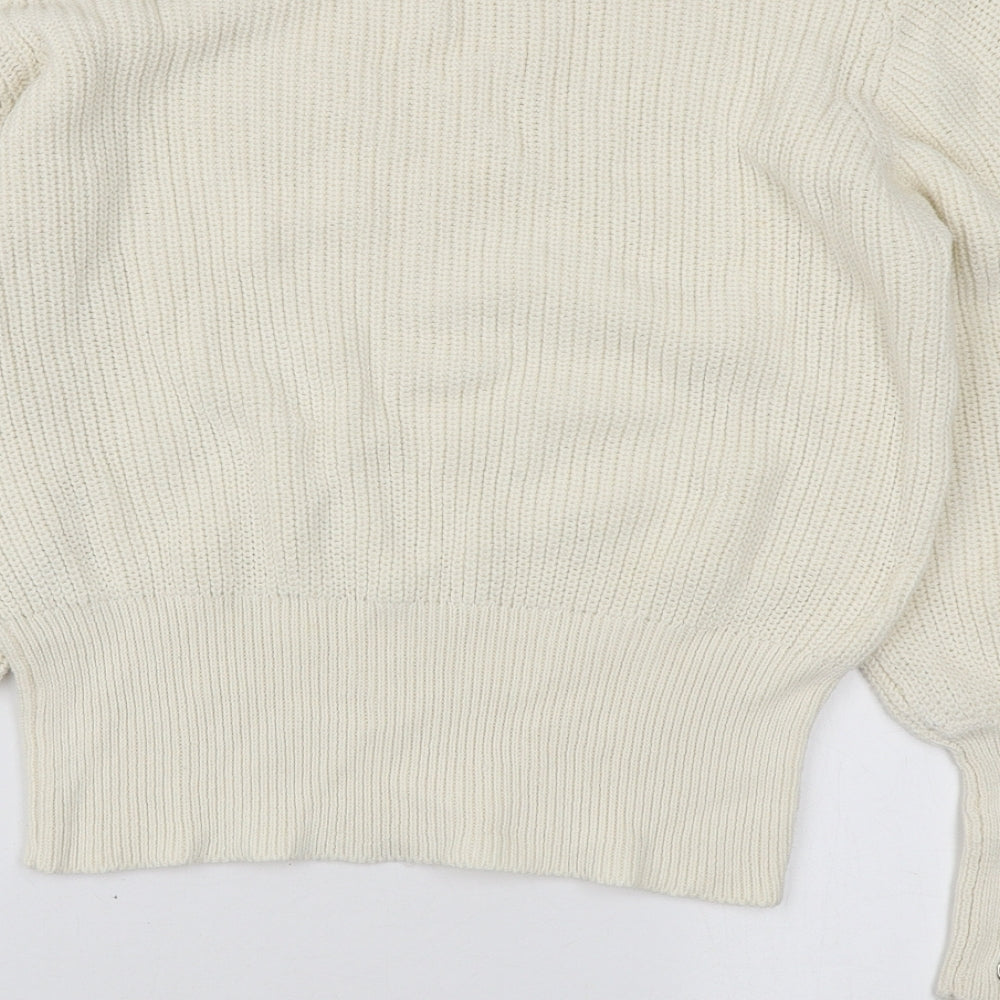 Select Womens Ivory Round Neck Cotton Pullover Jumper Size M - Tie Sleeve Detail