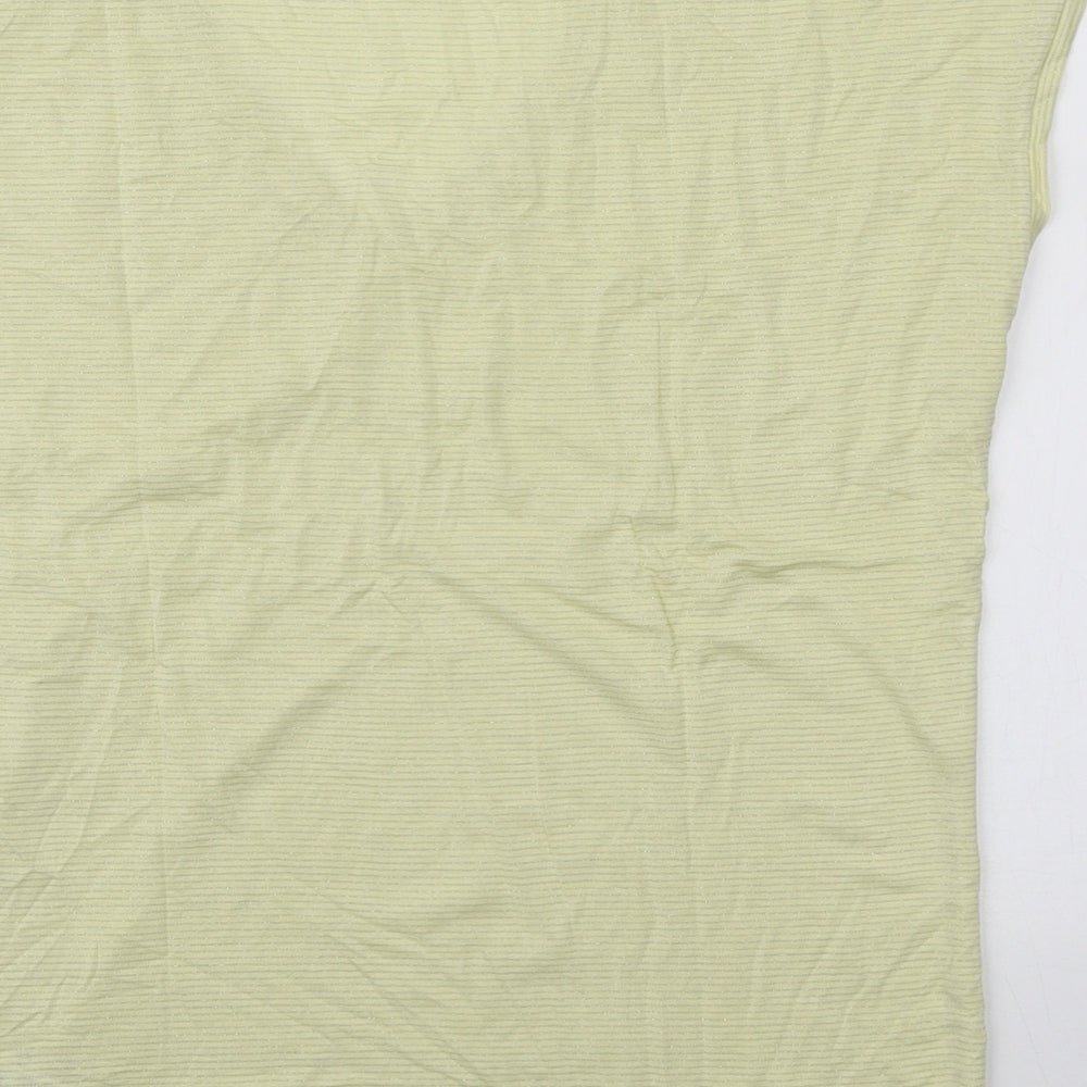 Marks and Spencer Womens Yellow Striped Viscose Basic T-Shirt Size 10 V-Neck