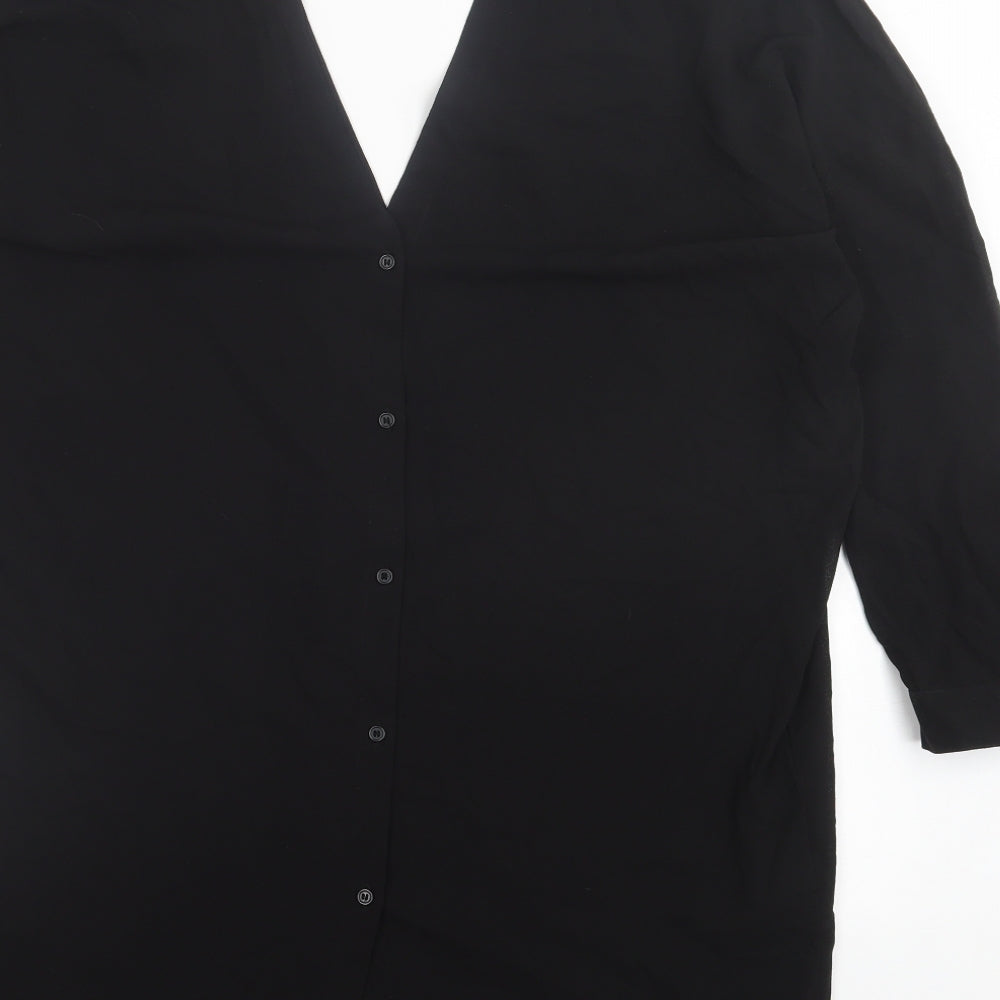 H&M Womens Black Polyester A-Line Size 8 V-Neck Button