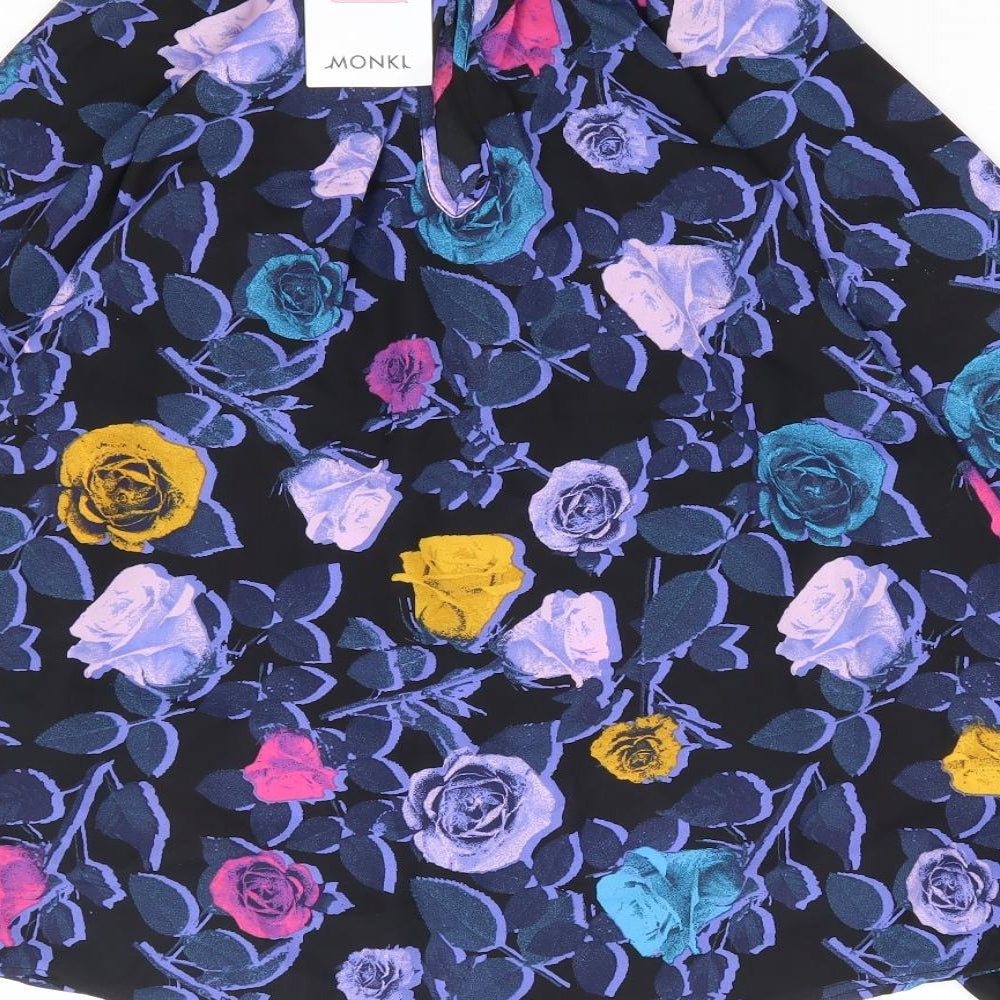 Monkl Womens Black Floral Polyester Basic Blouse Size XS Mock Neck