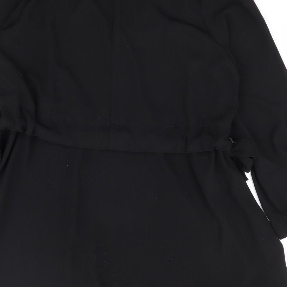 ASOS Womens Black Polyester A-Line Size 10 V-Neck Drawstring - Side Tie Detail