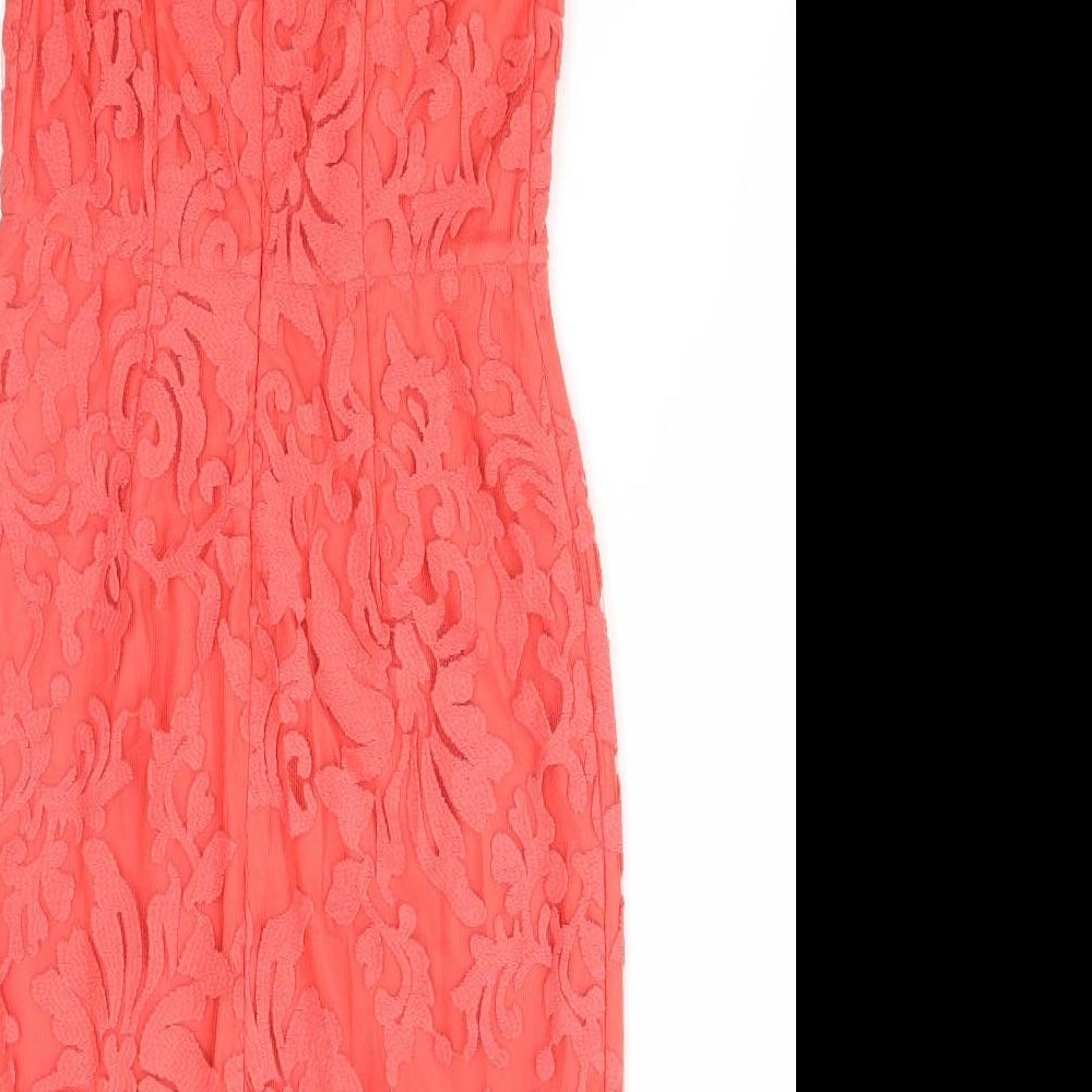 Debenhams Womens Red Cotton Bodycon Size 8 Round Neck Zip