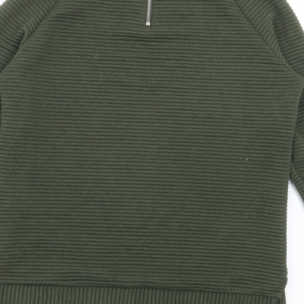 New Look Womens Green Polyester Pullover Sweatshirt Size 6 Zip - Ribbed
