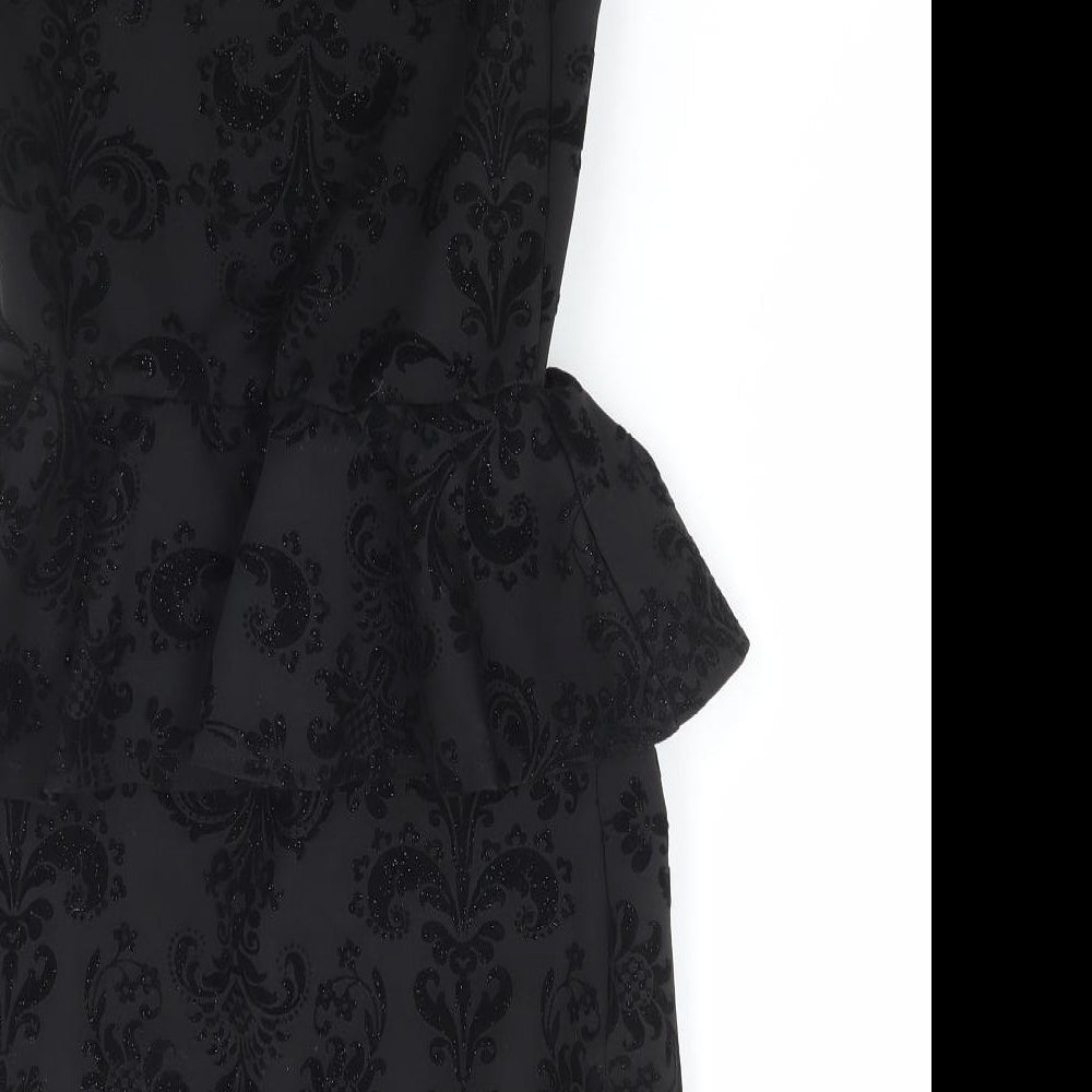 Ribbon Womens Black Geometric Polyester Bodycon Size 10 Round Neck Pullover