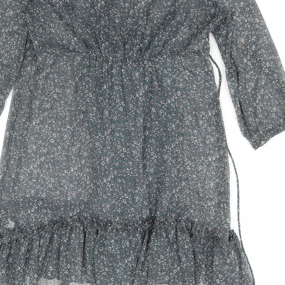 Marks & Spencer Womens Green Floral Cotton Basic Blouse Size 12 V-Neck