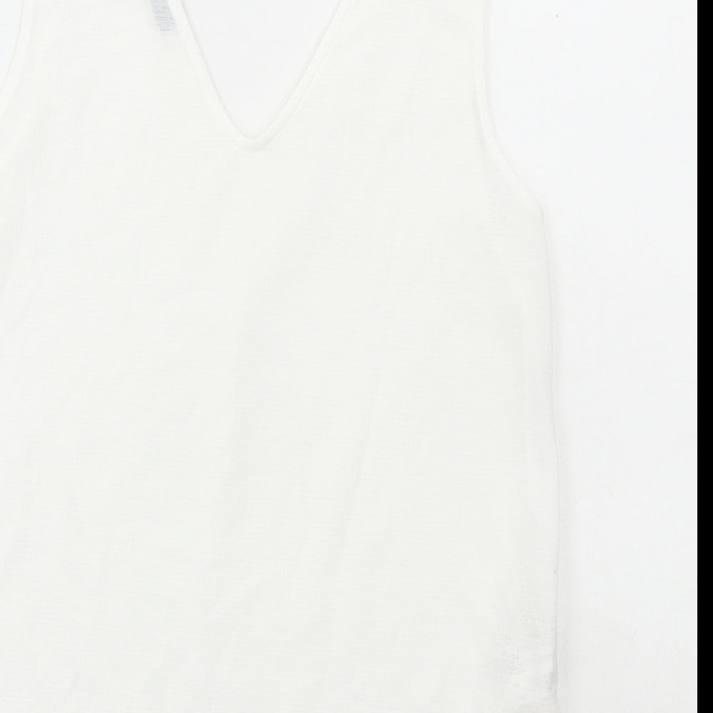MNG Womens White Polyester Basic Tank Size XS V-Neck