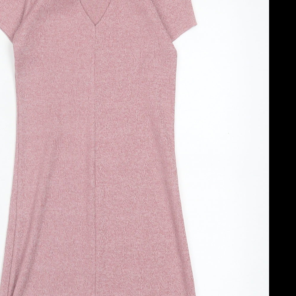 River Island Womens Pink Cotton A-Line Size 6 Crew Neck Tie