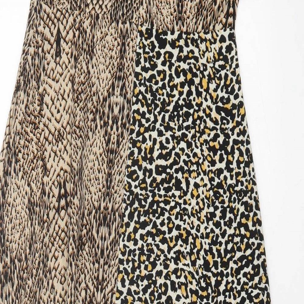 Glamorous Womens Brown Animal Print Polyester A-Line Size 8 Crew Neck Zip