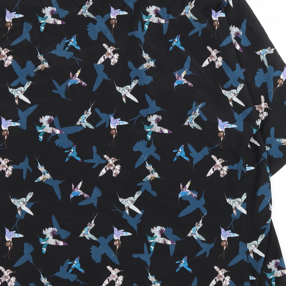 Oasis Womens Black V-Neck Geometric Polyester Cardigan Jumper Size 10 - Hummingbirds Pattern