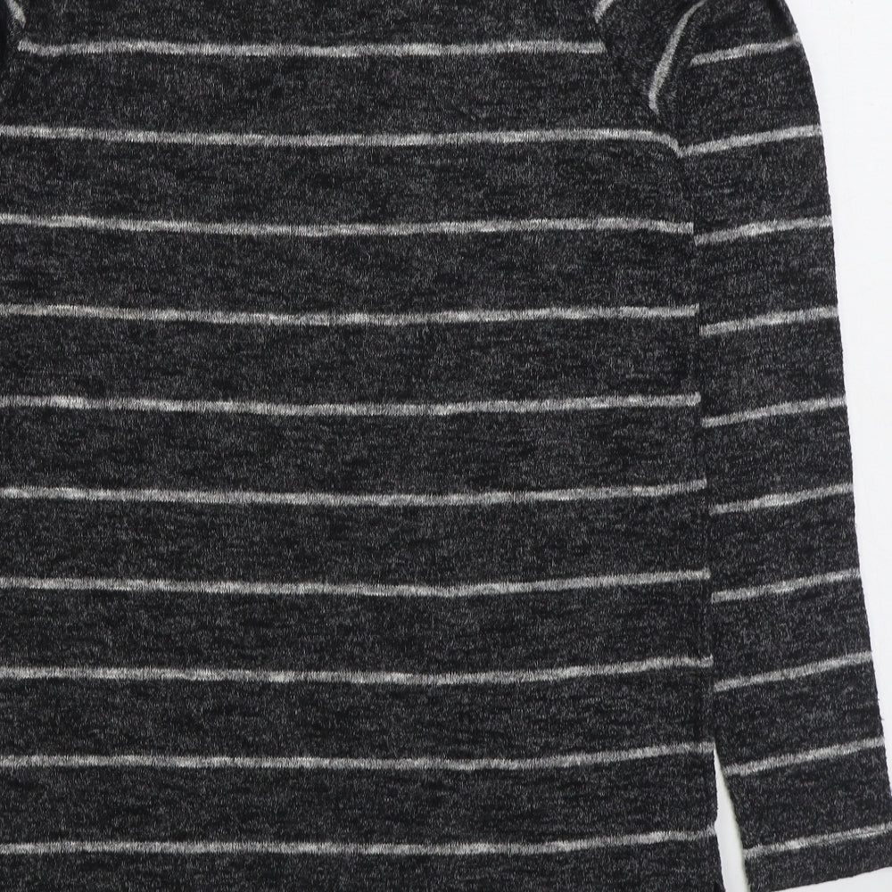 NEXT Womens Grey V-Neck Striped Polyester Pullover Jumper Size 12