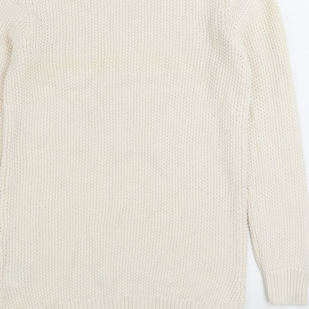 Collection Womens White V-Neck Cotton Pullover Jumper Size 14