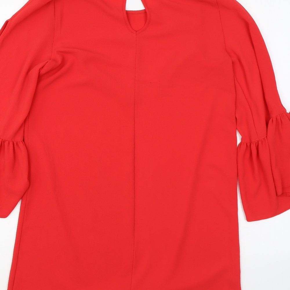 New Look Womens Red Polyester Shift Size 8 Round Neck Button