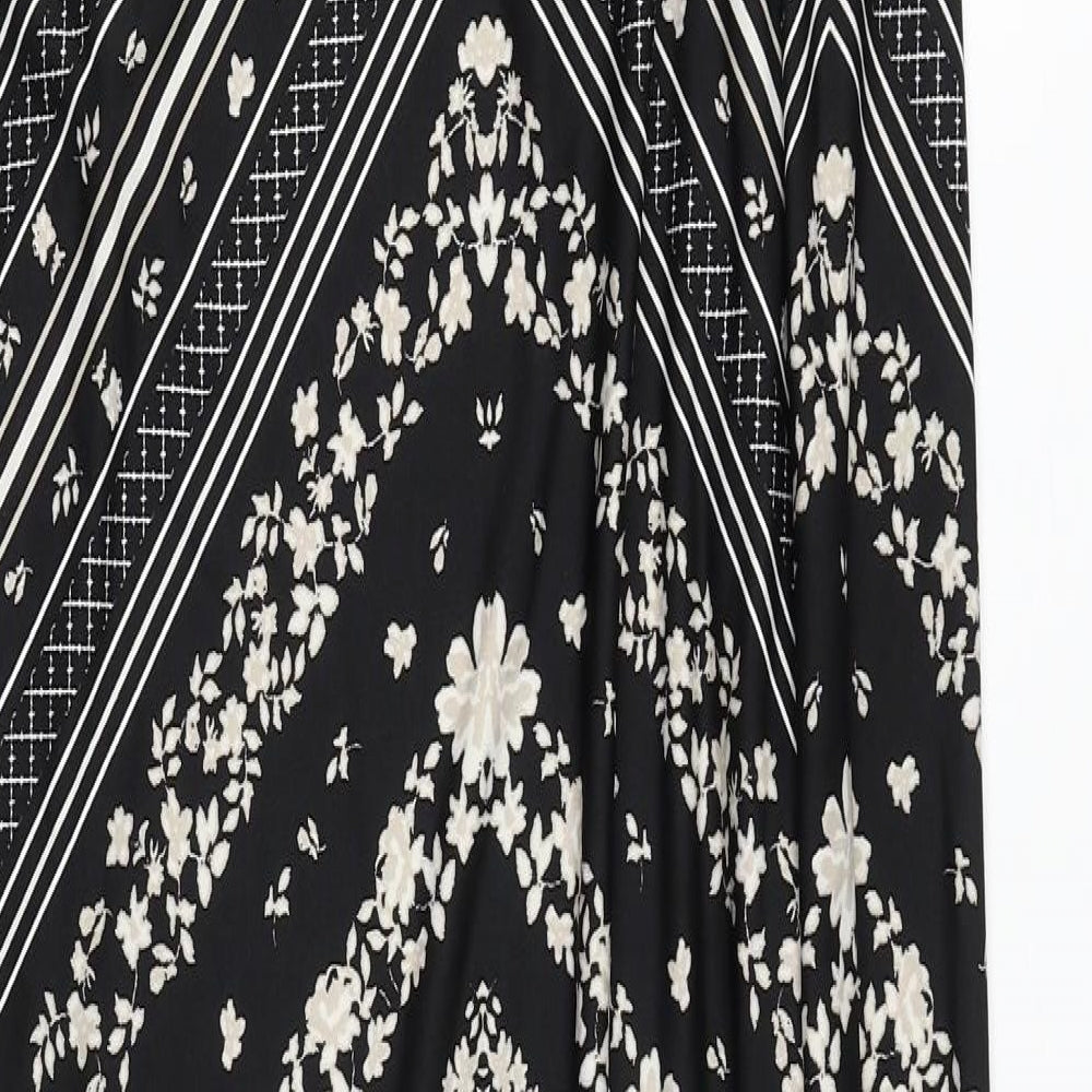Preworn Womens Black Geometric Polyester Maxi Size 12 High Neck Pullover