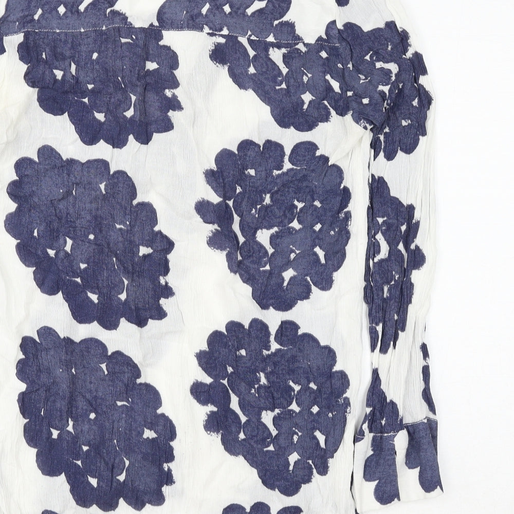 H&M Womens Blue Geometric Viscose Basic Button-Up Size 6 V-Neck