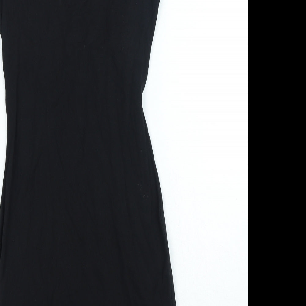 Preworn Womens Black Colourblock Cotton Bodycon Size 6 Scoop Neck Pullover