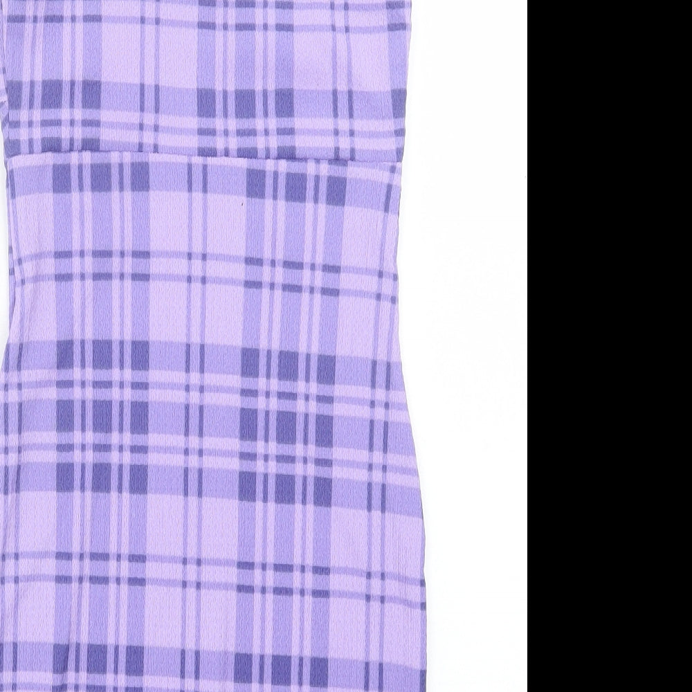 Aso Womens Purple Plaid Polyester Bodycon Size 8 Square Neck Pullover