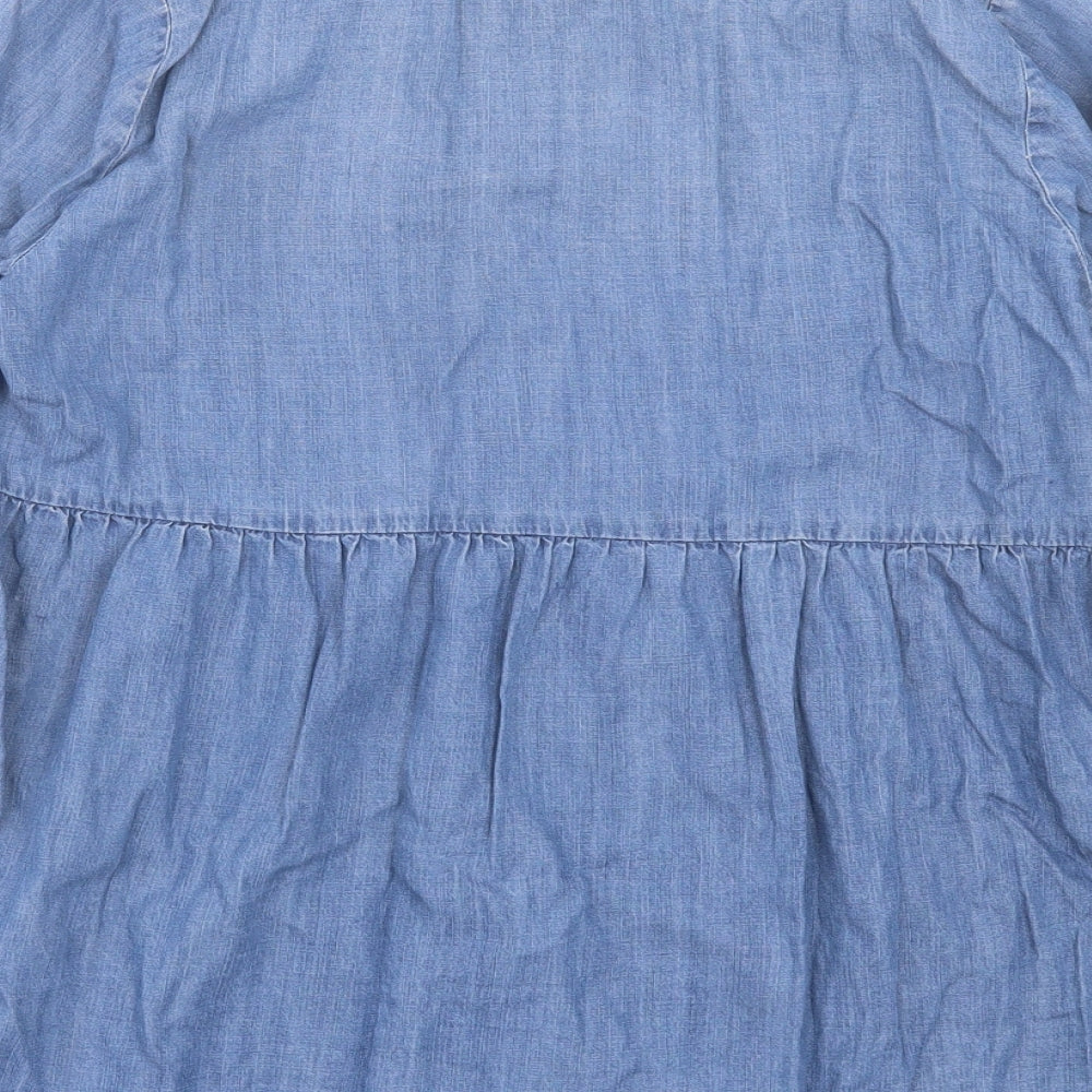 Falmer Womens Blue Lyocell Basic Blouse Size 10 Collared - Pocket Detail