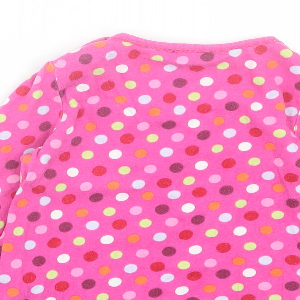 TU Girls Pink Polka Dot Cotton Basic Casual Size 2 Years Crew Neck Button