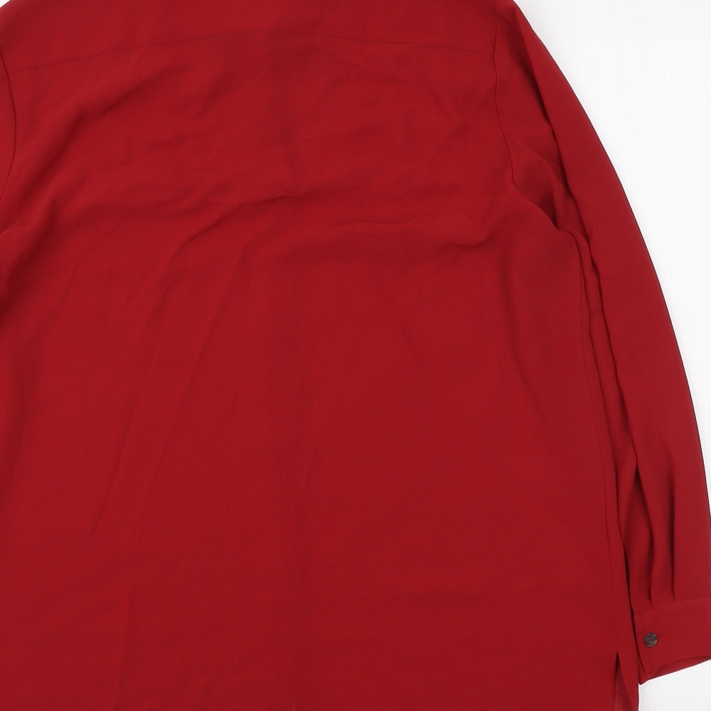 Preworn Womens Red Polyester Basic Button-Up Size 10 Collared