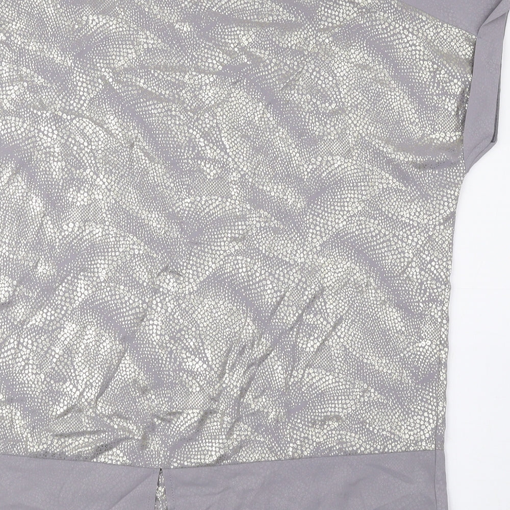 Wallis Womens Grey Animal Print Polyester Basic Blouse Size S Round Neck