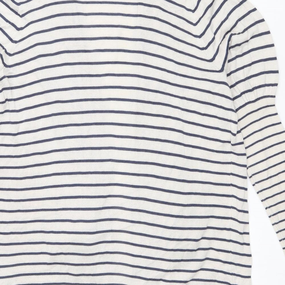 Oui Womens Blue V-Neck Striped Viscose Cardigan Jumper Size 18