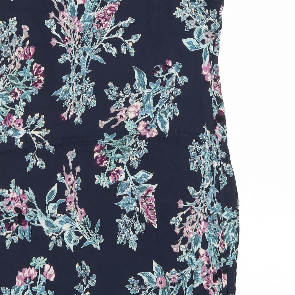Marks & Spencer Womens Blue Floral Viscose Bodycon Size 12 Round Neck Pullover - Elastic Waist
