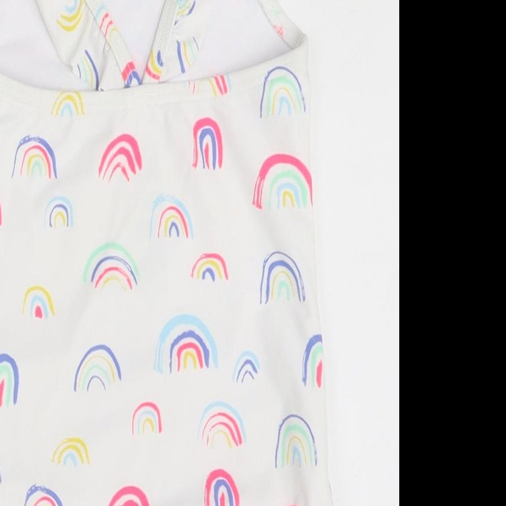 Marks & Spencer Girls White 100% Polyamide Romper One-Piece Size 2-3 Years Pullover - Swimsuit,Rainbow Pattern