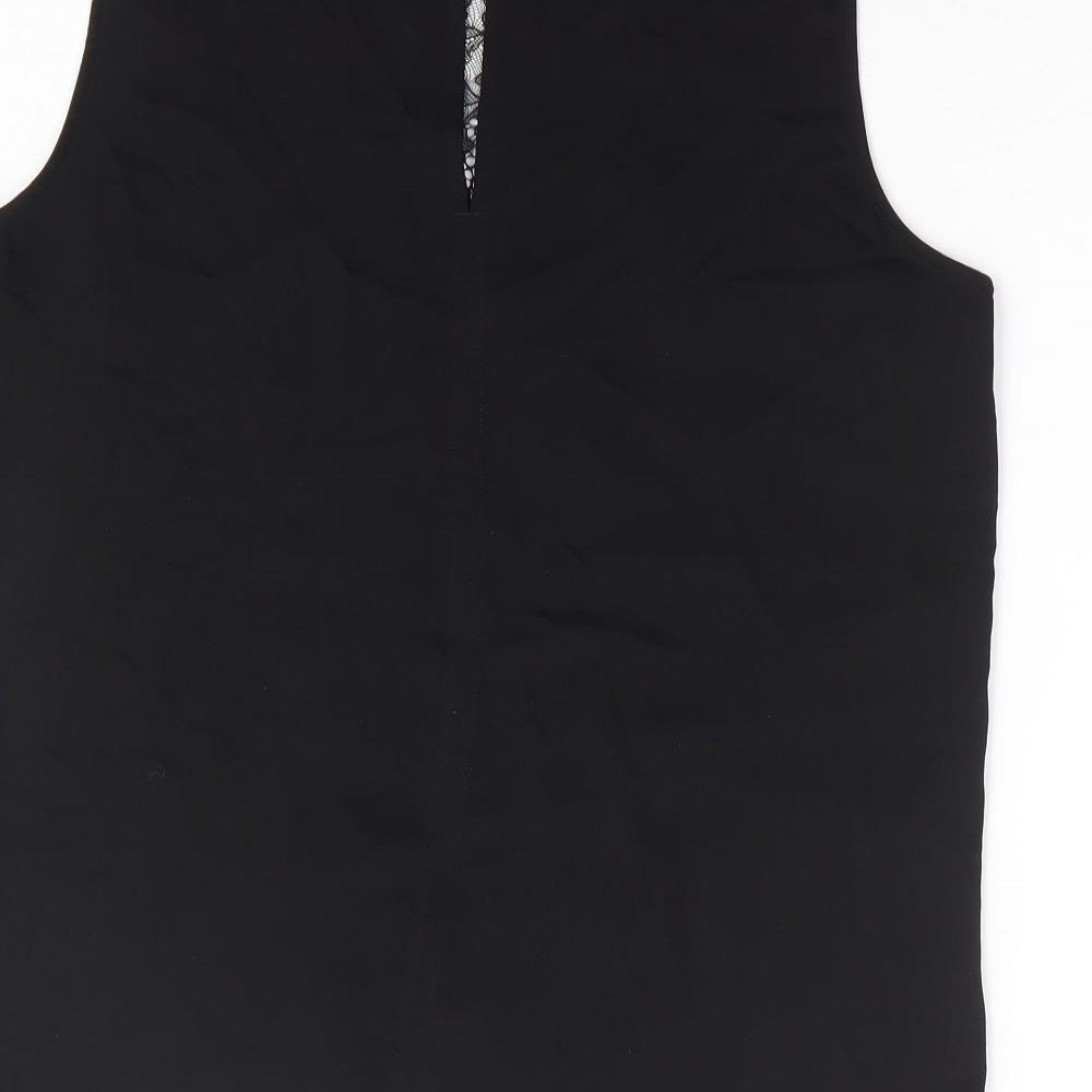 H&M Womens Black Polyester Basic Blouse Size 10 Round Neck - Lace Insert