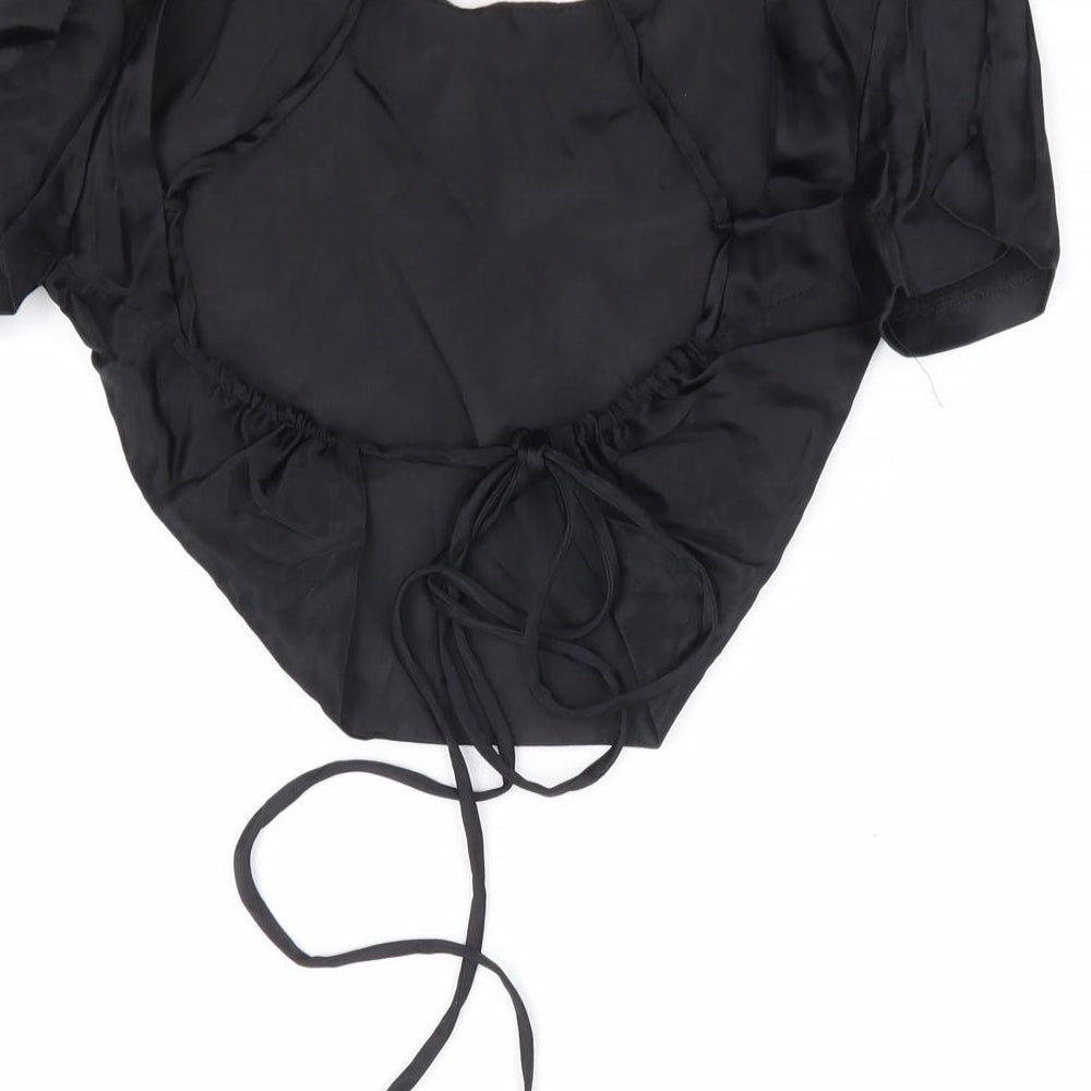Zara Womens Black Polyester Cropped T-Shirt Size M Round Neck - Tie Back