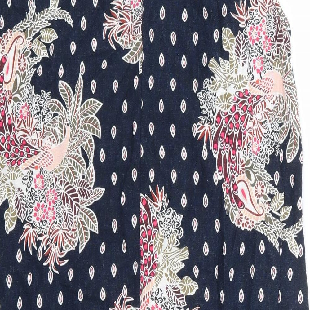 Marks & Spencer Womens Blue Floral Linen A-Line Size 8 Round Neck Button