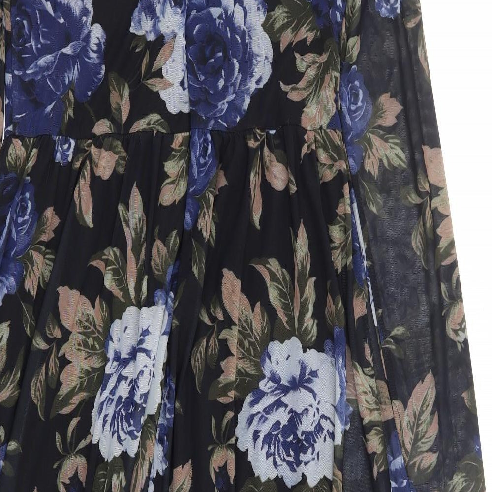 Y.A.S Womens Black Floral Polyamide Fit & Flare Size M Mock Neck Zip
