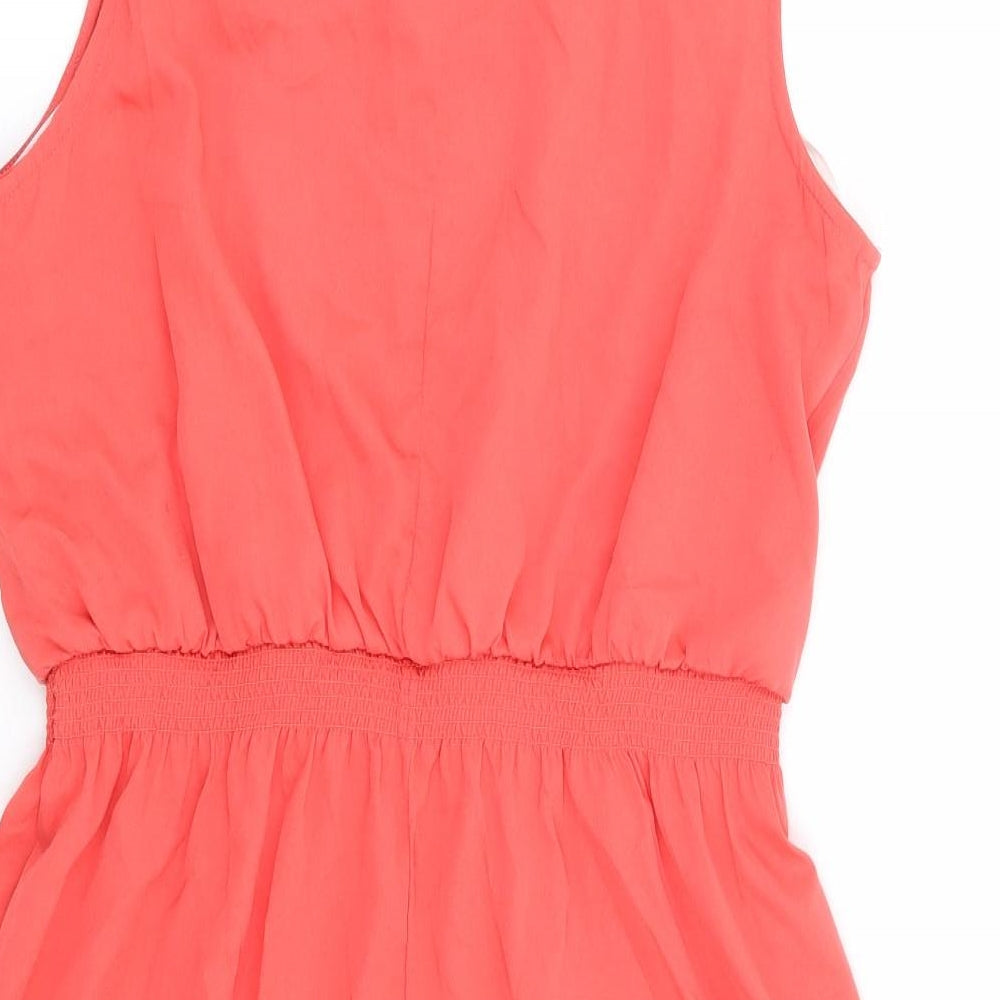 New Look Womens Pink Polyester Fit & Flare Size 12 Round Neck Button