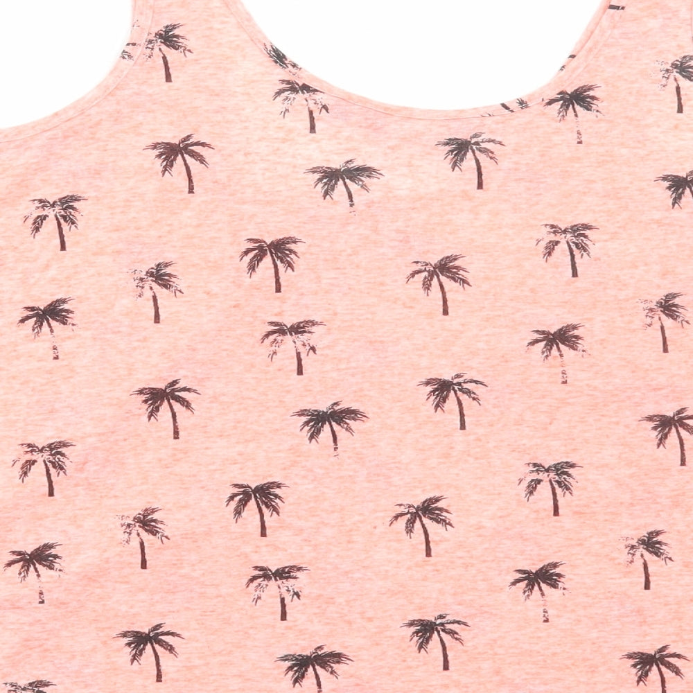 New Look Womens Orange Geometric Polyester Basic Tank Size 12 Round Neck - Palm Tree Print