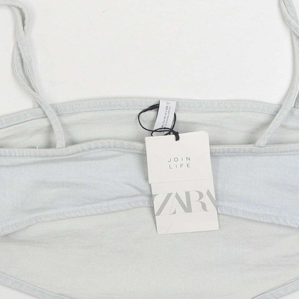 Zara Womens Blue Cotton Camisole Tank Size M Square Neck - Cropped