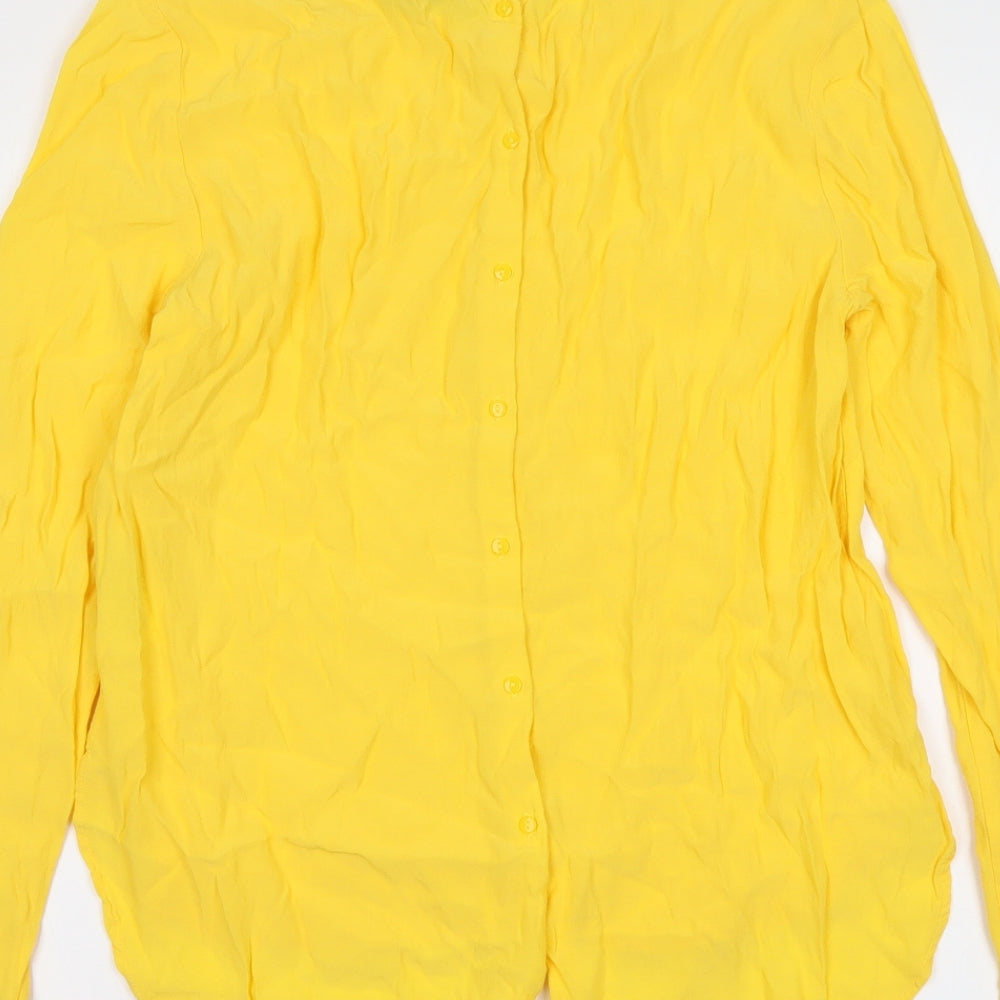 h7M Womens Yellow Polyester Basic Blouse Size M Round Neck