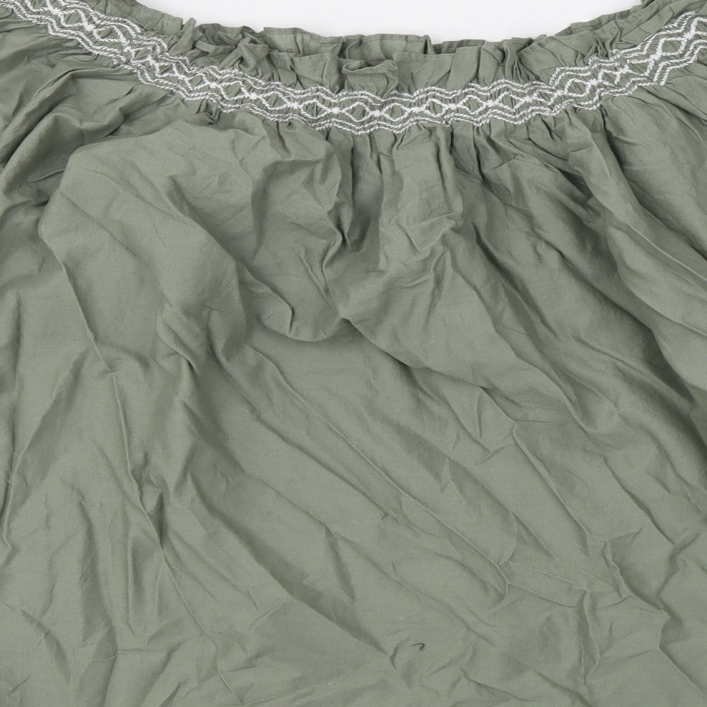 Marks & Spencer Womens Green Cotton Basic Blouse Size 14 Square Neck