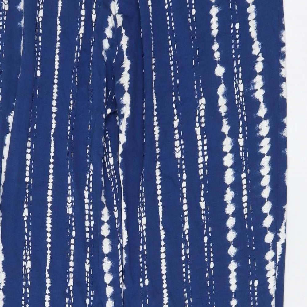 Marks and Spencer Womens Blue Geometric Viscose Trousers Size 8 L27 in Regular Drawstring