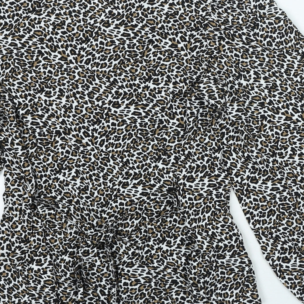Marks & Spencer Womens Black Animal Print Viscose Basic Blouse Size 6 V-Neck - Leopard Print