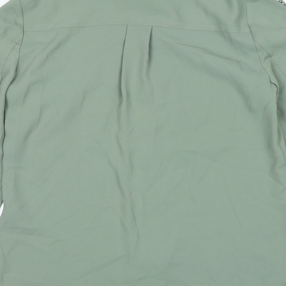 Marks & Spencer Womens Green Polyester Basic Button-Up Size 6 Collared