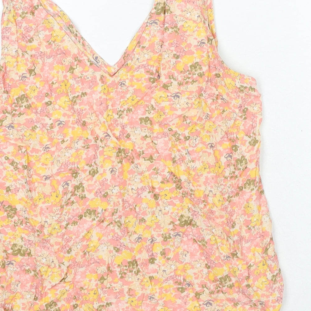 YAS Womens Pink Floral Viscose Camisole Blouse Size M V-Neck