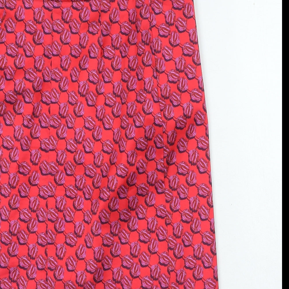 Topshop Womens Red Geometric Polyester Straight & Pencil Skirt Size M Button