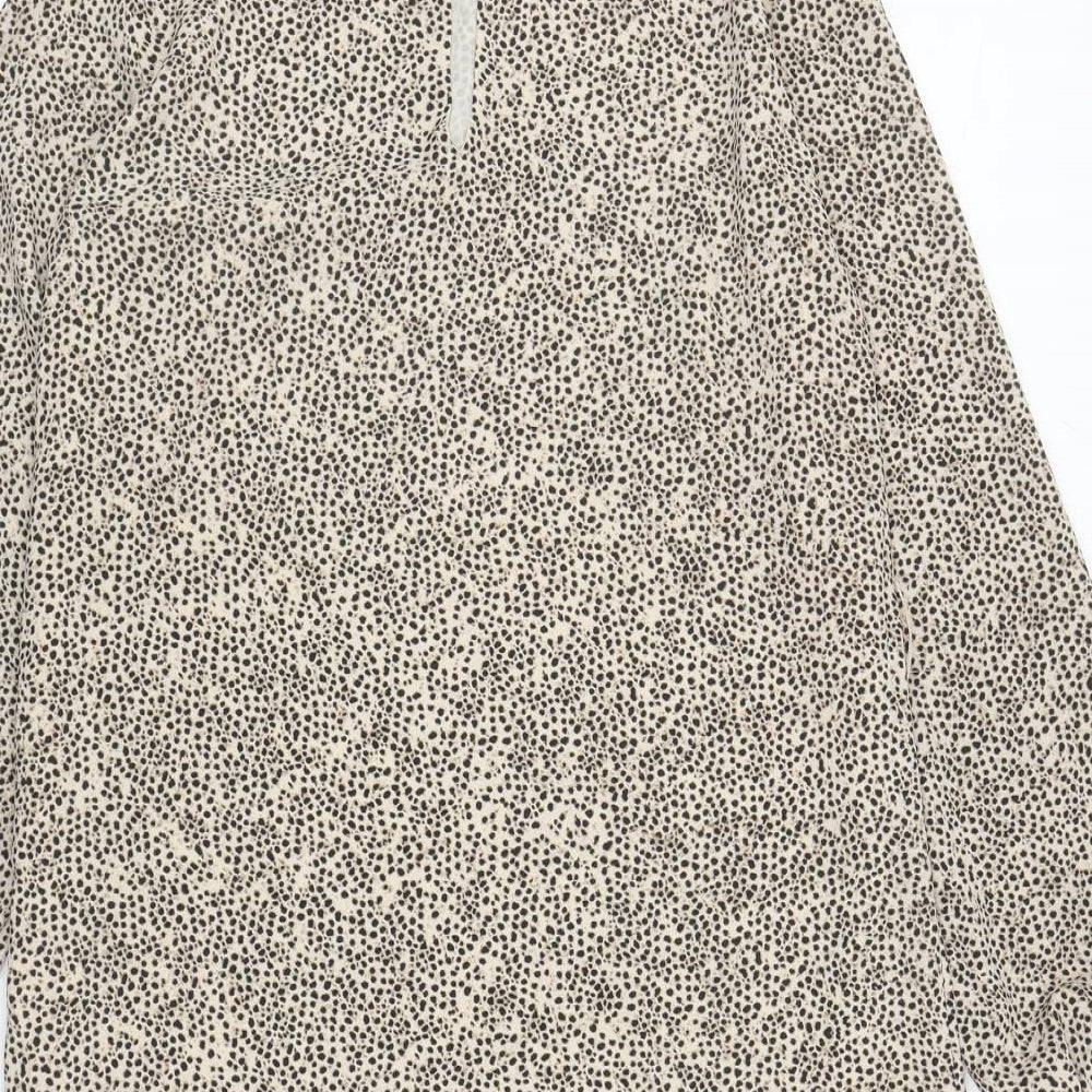 H&M Womens Brown Animal Print Polyester A-Line Size 8 Round Neck Pullover