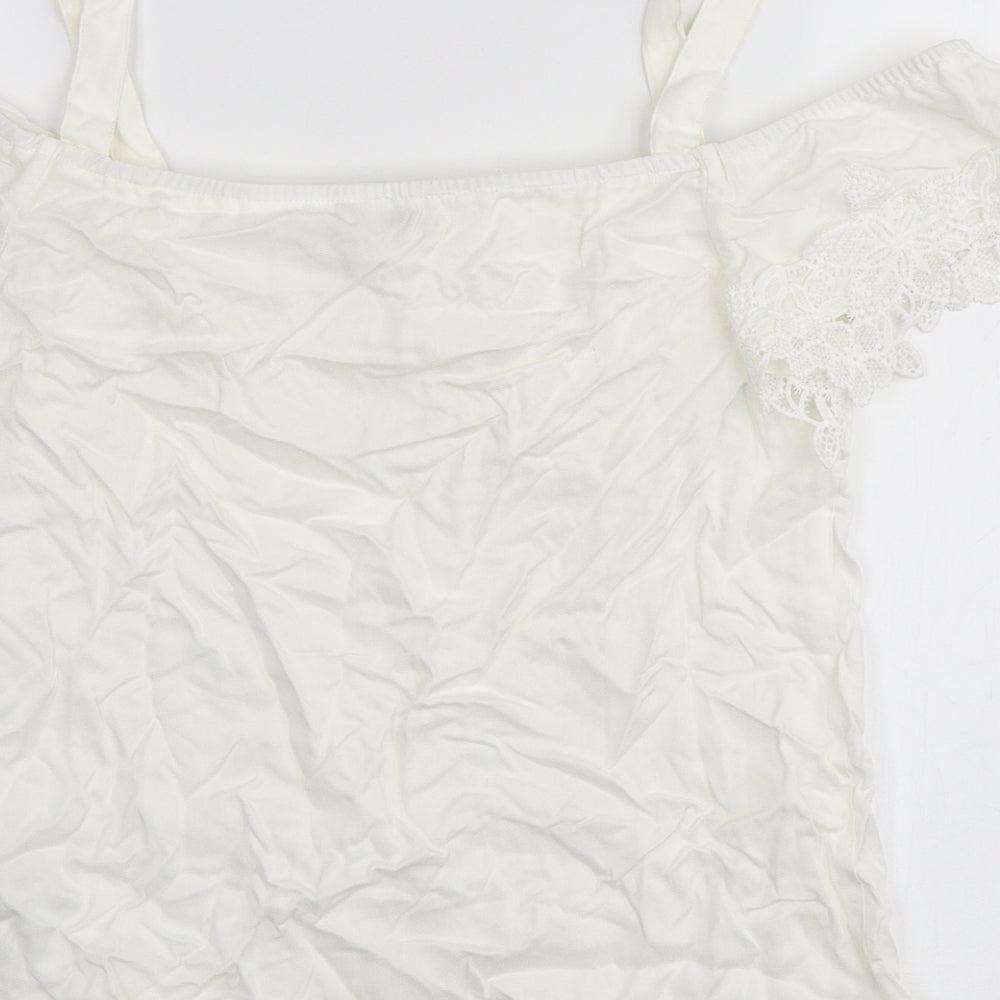 Oasis Womens White Viscose Basic Blouse Size 10 Off the Shoulder - Lace Detail