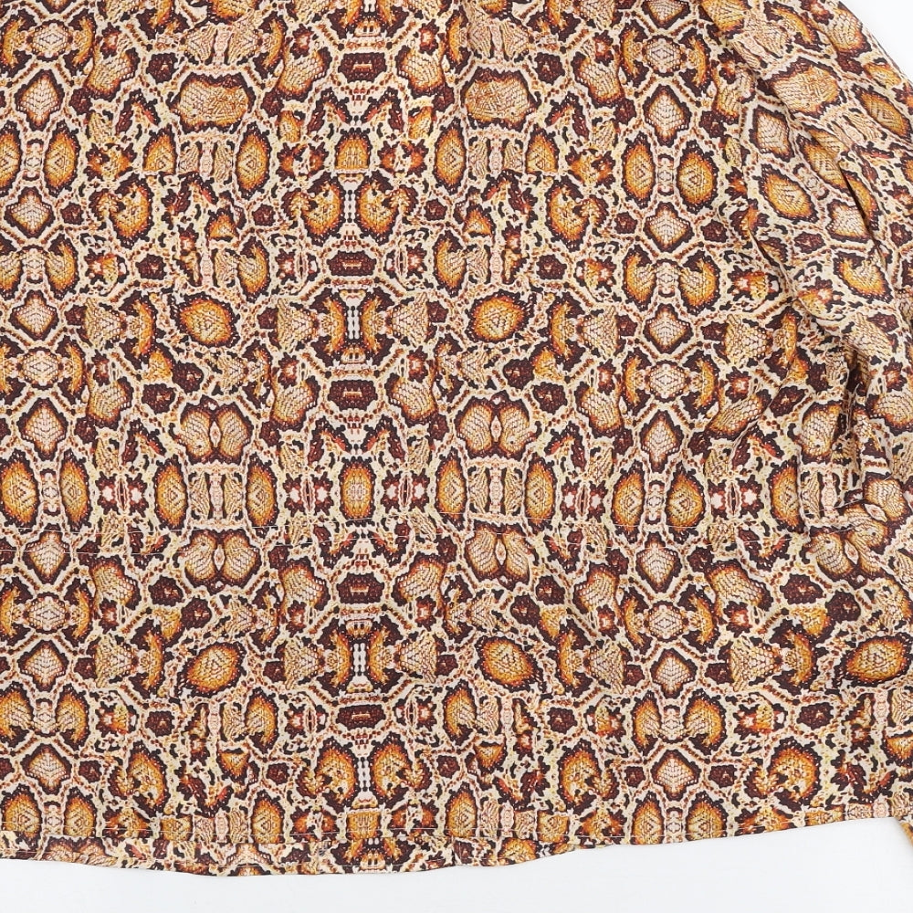 Mango Womens Orange Animal Print Polyester Basic Button-Up Size L V-Neck