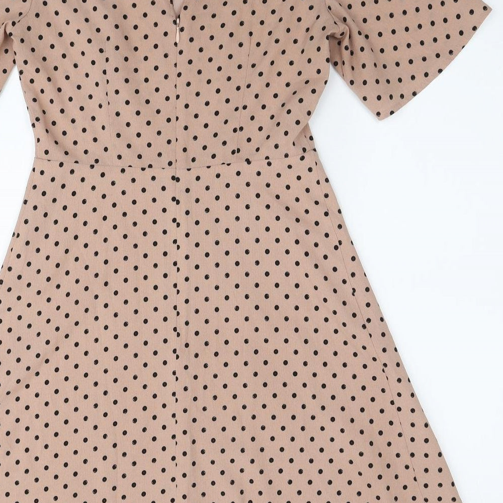 H&M Womens Beige Polka Dot Polyester A-Line Size S Round Neck Zip