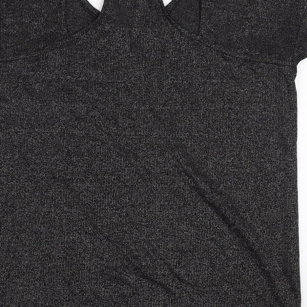 NEXT Womens Black Polyester Basic T-Shirt Size 8 V-Neck