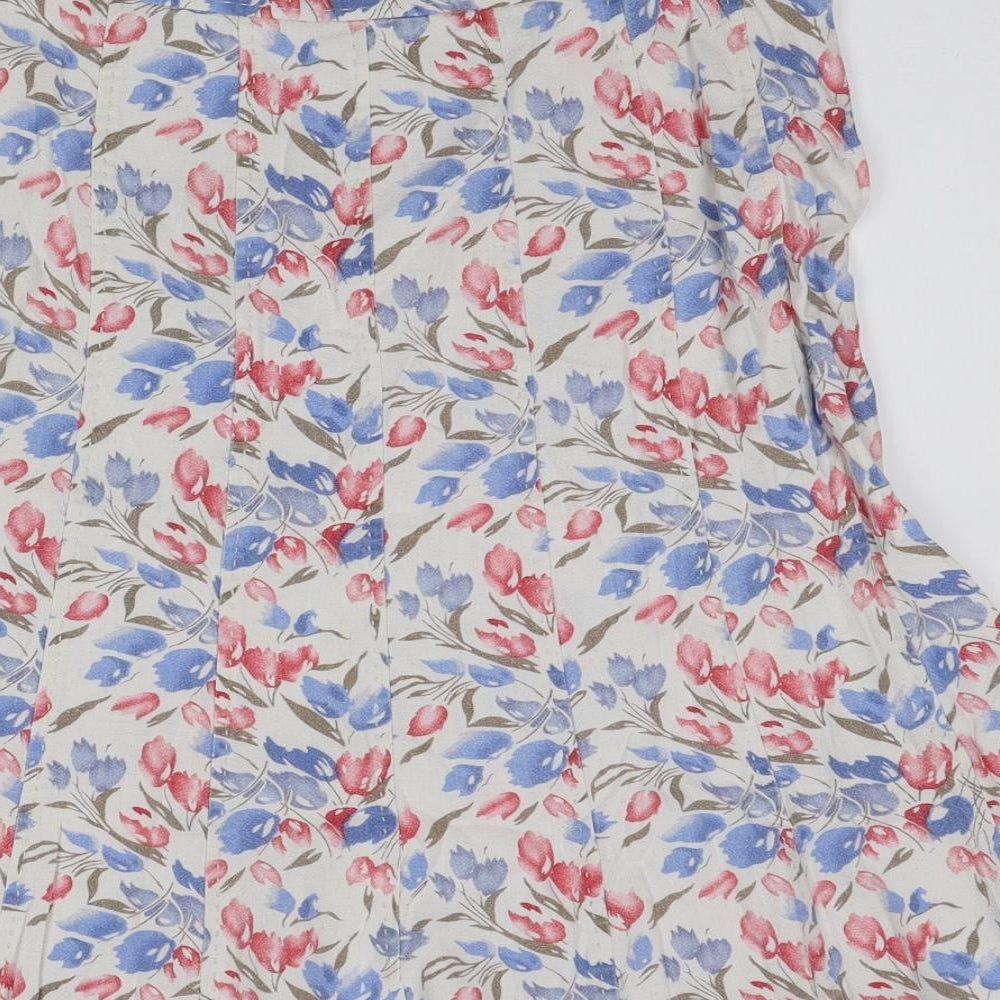 EWM Womens White Floral Cotton Flare Skirt Size 14 Zip