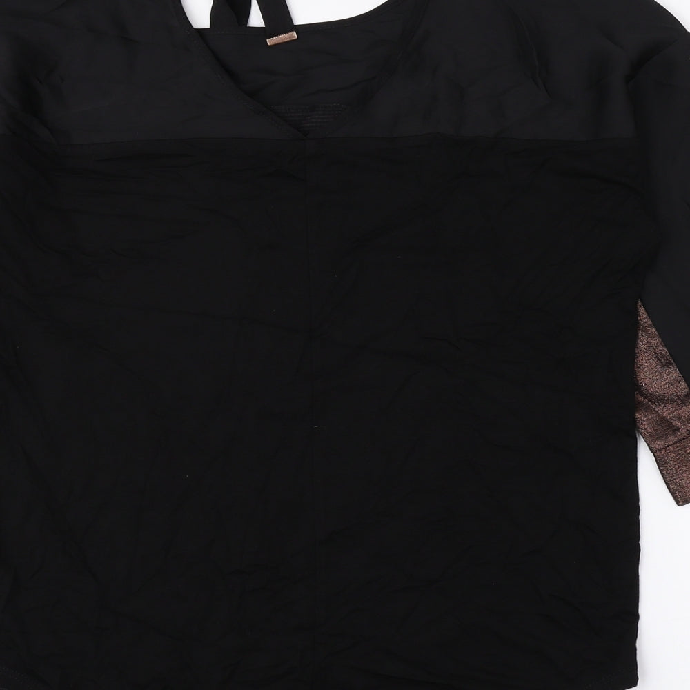 Oasis Womens Black Polyester Basic Blouse Size XS Round Neck