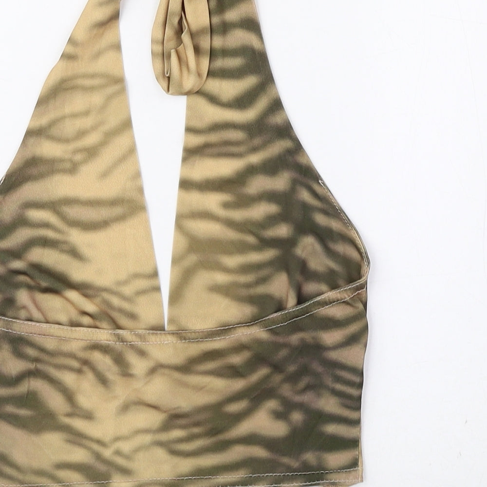 ASOS Womens Gold Animal Print Polyester Cropped Tank Size 6 Halter