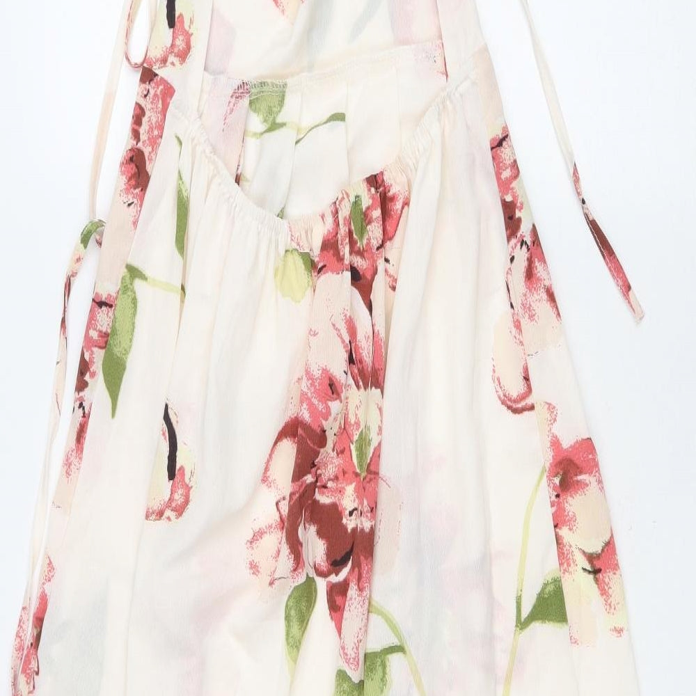 Womens Ivory Floral Polyester Fit & Flare Size S Halter Tie